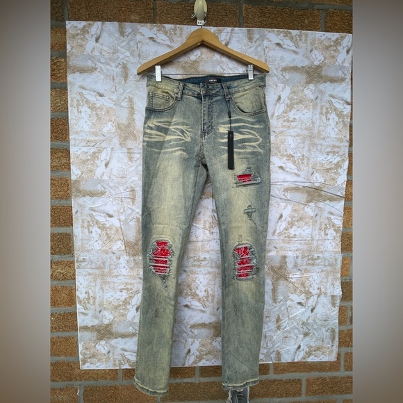 AMIRI  antique indigo bandana patch jeans size 32 - Picture 1 of 12